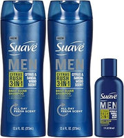 Suave Body Wash, Shampoo & Conditioner 3-in-1 for Men, Citrus Rush Bundle, Full-Size Twin Pack + 1 Travel-Size (3 Piece Set)