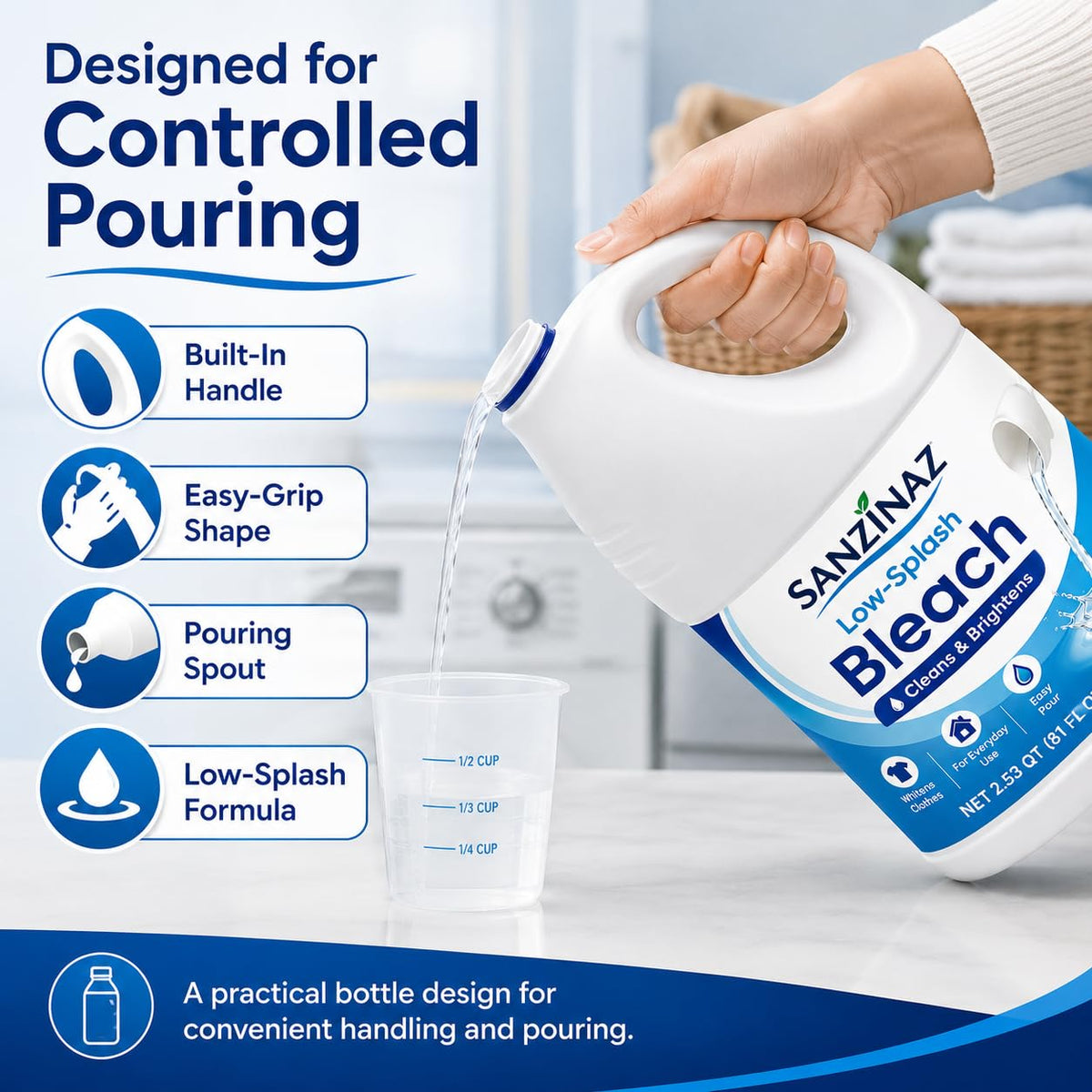 Low-Splash Bleach by sanzinaz – 81 Fl Oz (Pack of 1), Model Sanzinaz-lsb-81oz