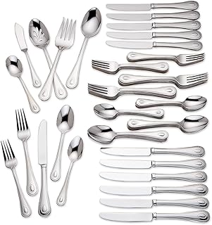 Lenox French Perle 65-Piece 18/10 Silverware Set for 12, Flatware | mirror finish, dishwasher safe | includes serving spoons and utensil set | heavy duty, cutlery set for kitchen and dining