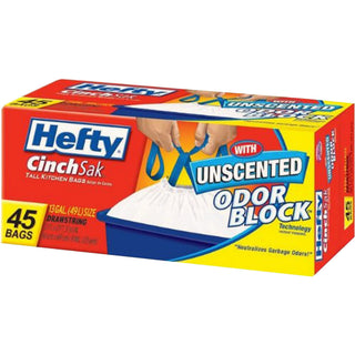 CinchSak 13 gal Tall Kitchen Bags by Hefty – 1 Count (Pack of 45), 13.0 gallons, Plastic, White, Pack of 45