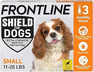 Frontline Shield Flea & Tick Treatment for Small Dogs 11-20 lbs., Count of 3 | Kills fleas, ticks & chewing lice, repels mosquitoes, waterproof 24 hr, monthly application