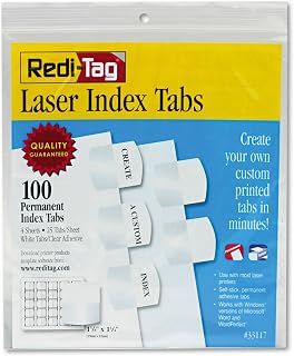 Redi-Tag 33117 Laser Printable Index Tabs 1 1/8 Inch White 100/Pack
