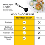 Plastic Ladle Spoon for Cooking | Non-Slip Solid Long Nylon Soft Touch Handle 13 inch | Non-stick Heat Resistant | Hygienic Spatula Spoon Design for Soups by Hamilton Beach –