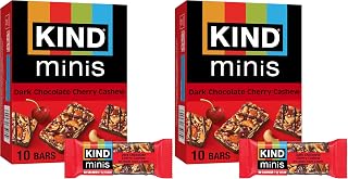 KIND Mini Snack Bars, Dark Chocolate Cherry Cashew, Gluten Free, Low Sugar, Low Calorie Snacks, 10 Count (Pack of 2)