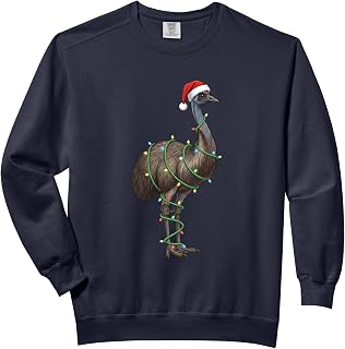 Bird, Emu Wearing Santa Hat Wrapped In Holiday Lights Play Comfort Colors Adult Sweatshirt