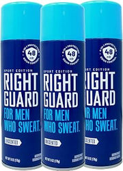 Right Guard For Men Who Sweat, Antiperspirant Deodorant Aerosol Unscented - 6 oz, Pack of 3