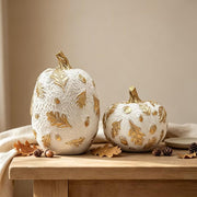 DN Deconation Resin Pumpkin Set, White with Gold Accents, Set of 2