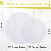 Flowercat Plastic Plates Set, 200 Count, Clear
