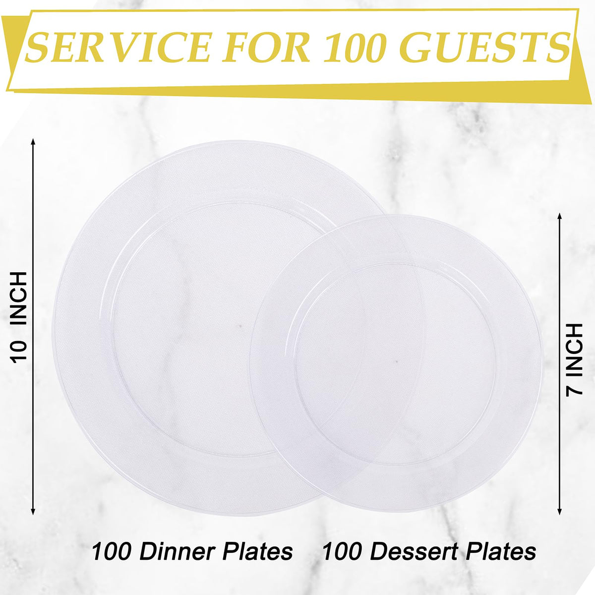Flowercat Plastic Plates Set, 200 Count, Clear