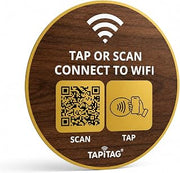 WiFi Porter – Tap or Scan to Connect to WiFi, Adhesive Sign with NFC and QR, Dynamic Online Profile, No App Needed, Compatible with iPhone & Android (Walnut, 70mm)
