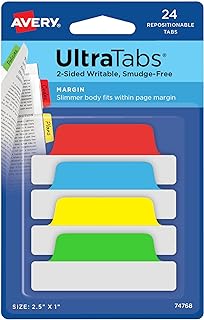 Avery Margin Ultra Tabs, 2.5" x 1", Repositionable, 24 Tabs