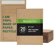 Quality Park 8 x 13 Curbside Recyclable Mailers, Brown Kraft Paper Padded Mailers, Self Seal Closure is Made with Water Based Glue, 100% Recyclable Materials, 20 Pack (1009462)
