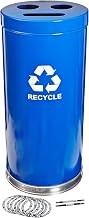 Witt Industries 15RTBL Steel 24-Gallon 3 Opening Recycling Container with 3 Plastic Liners, Legend "Recycle", Round, 15" Diameter x 32" Height, Blue