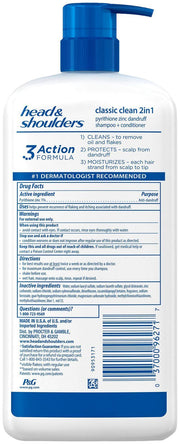 Classic Clean 2-in-1 Anti-dandruff Shampoo + Conditioner by Head & Shoulders – 32.1 Fl Oz (Pack of 1), Model 632392