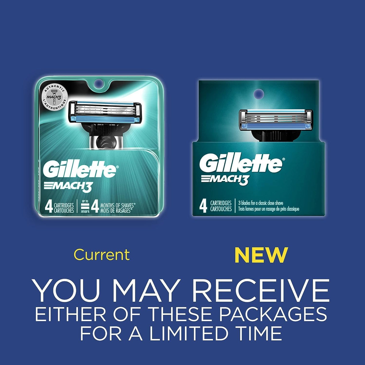 Gillette 4 Count (Pack of 2) / Blue / 4 Refills Cartridges