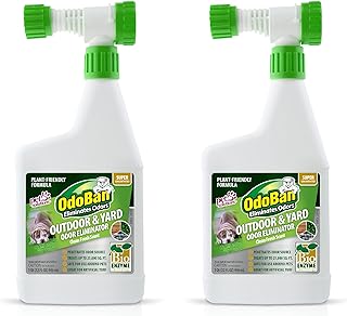 OdoBan Outdoor and Yard Odor Eliminator, Plant-Friendly Formula, Made in the USA, Clean Fresh Scent, 32 Fluid Ounce Bottle with Hose End Sprayer, 2-Pack