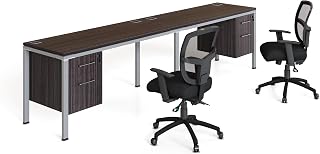 Boss Office Products Simple System Side by Side Double Desk with (2) Pedestals, 132" x 30", Driftwood