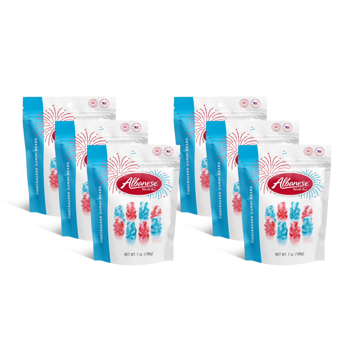 Albanese Firecracker Bears / 7 Ounce (Pack of 6) / Red, White, Blue Gummy Candy