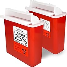 Sharps Container for Home Use and Professional 5 Quart (2-Pack), Biohazard Needle and Syringe Disposal, Mailbox Style Lid, CDC Certified