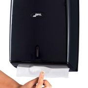 Jofel Valor Paper Towel Dispenser Interfold Towel Dispenser with Viewing Window for Bathroom by San Jamar – Plastic, Black, Model T1600BK