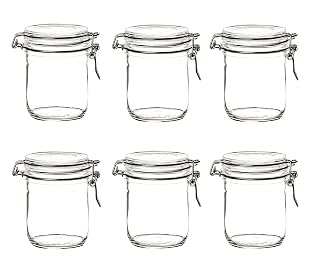 Bormioli Rocco Fido Cylinder Glass Jar with Airtight Gasket Clamp Lid for Canning and Preserving, or Storing Pasta and Dry Foods, 17 oz., Set of 6