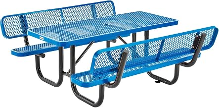 Global Industrial 6'L Rectangular Picnic Table with Backrests, Blue
