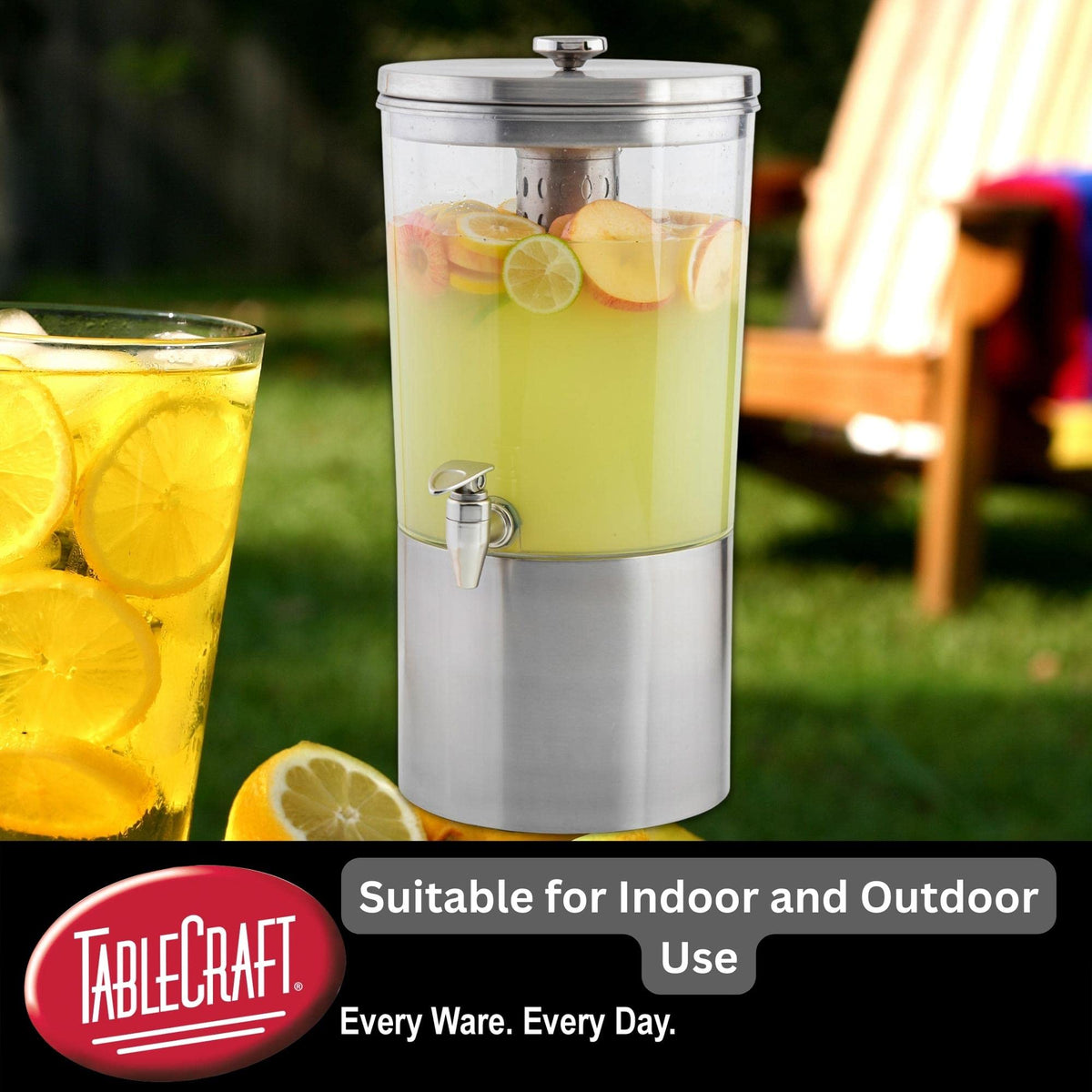 Tablecraft 1.25 Gallon Silhouette Drink Dispenser / Stainless Steel / 3.0 gallons Iced Beverage Dispensers