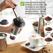 Handheld Coffee Grinder with Adjustable Ceramic Grinding Gear by GEFU – 14 x 5 x 5 cm, 4 cups, Stainless Steel, Black, Model 16330