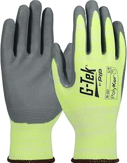 G-Tek 16-323/L, Hi-Vis Seamless Knit PolyKor® Blended Glove with Nitrile Coated Foam Grip on Palm & Fingers