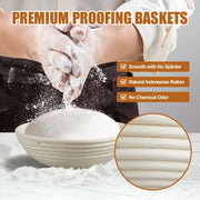 Dimpola Proofing Basket Set, 9 Inch Round Rattan, Set of 2 with Liners