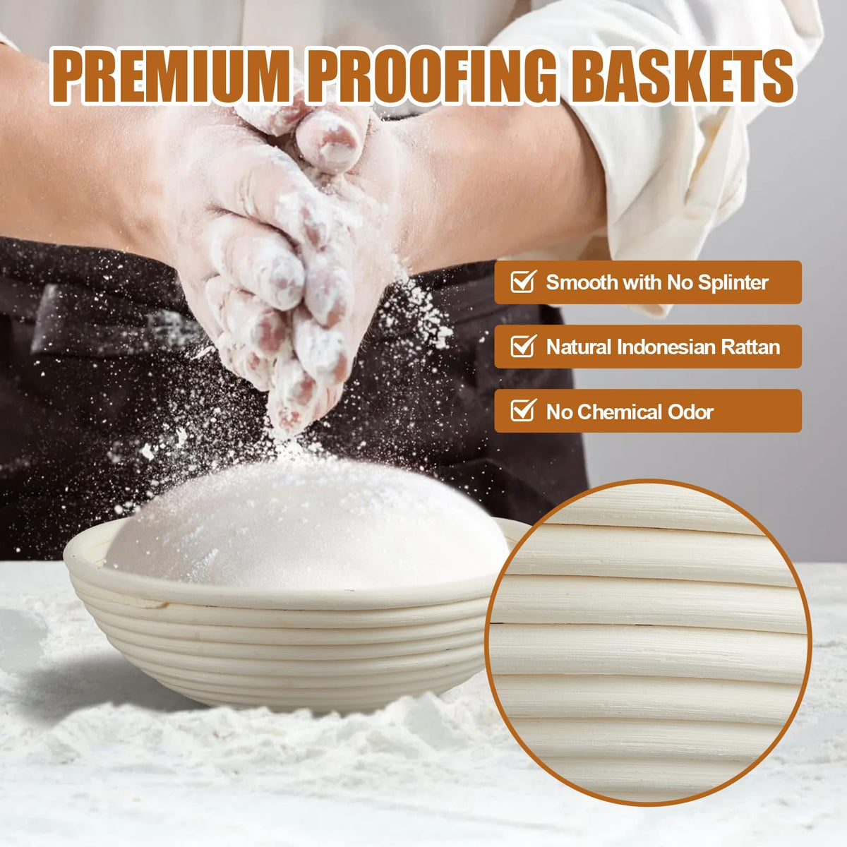 Dimpola Proofing Basket Set, 9 Inch Round Rattan, Set of 2 with Liners