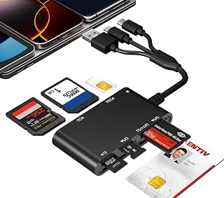 7 in 3 SIM Card Reader& CAC Reader Military Smart Card Reader for iPhone/PC | Lightning/USB-A/USB-C SIM Card Adapter& SD/TF/M2/ID/IC/SIM/PIV/Ms Pro Duo Card Reader for iPhone/iPad/PC/Laptop/Windows/Linux