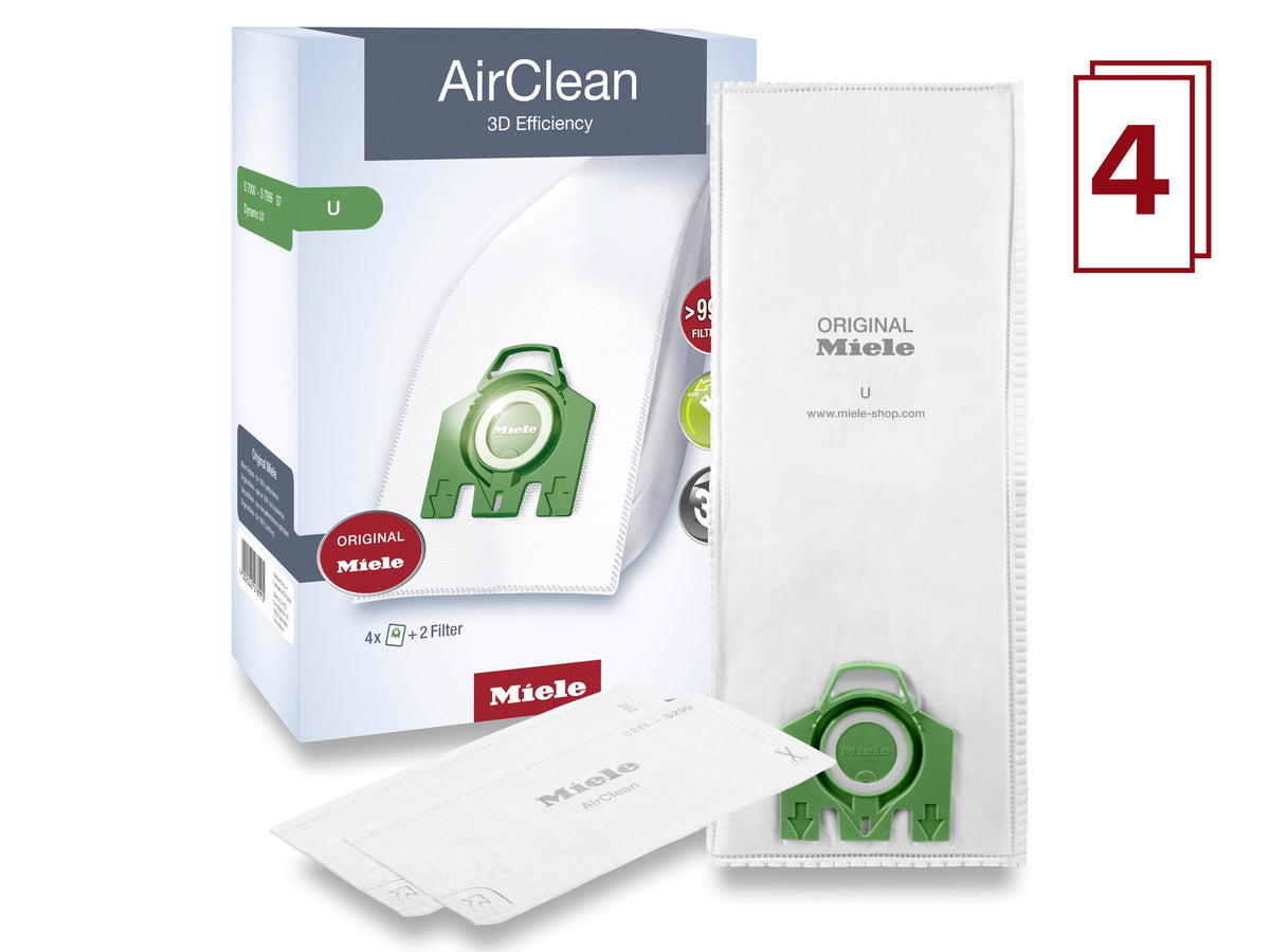 U Vacuum Cleaner Bags for Miele Bagged Upright Vacuums – Standard Pack, 5.45 quarts, Paper, Green, Model 10123230