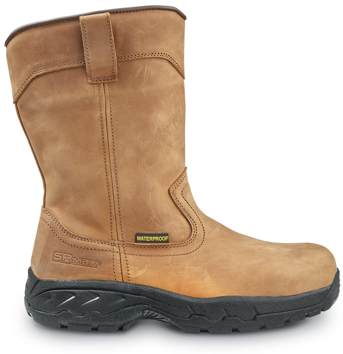 Mens Brown MaxTRAX Comp Toe WP SD SRO Wellington 9.0 M by SR Max – 9, Leather, Brown, Model Midland