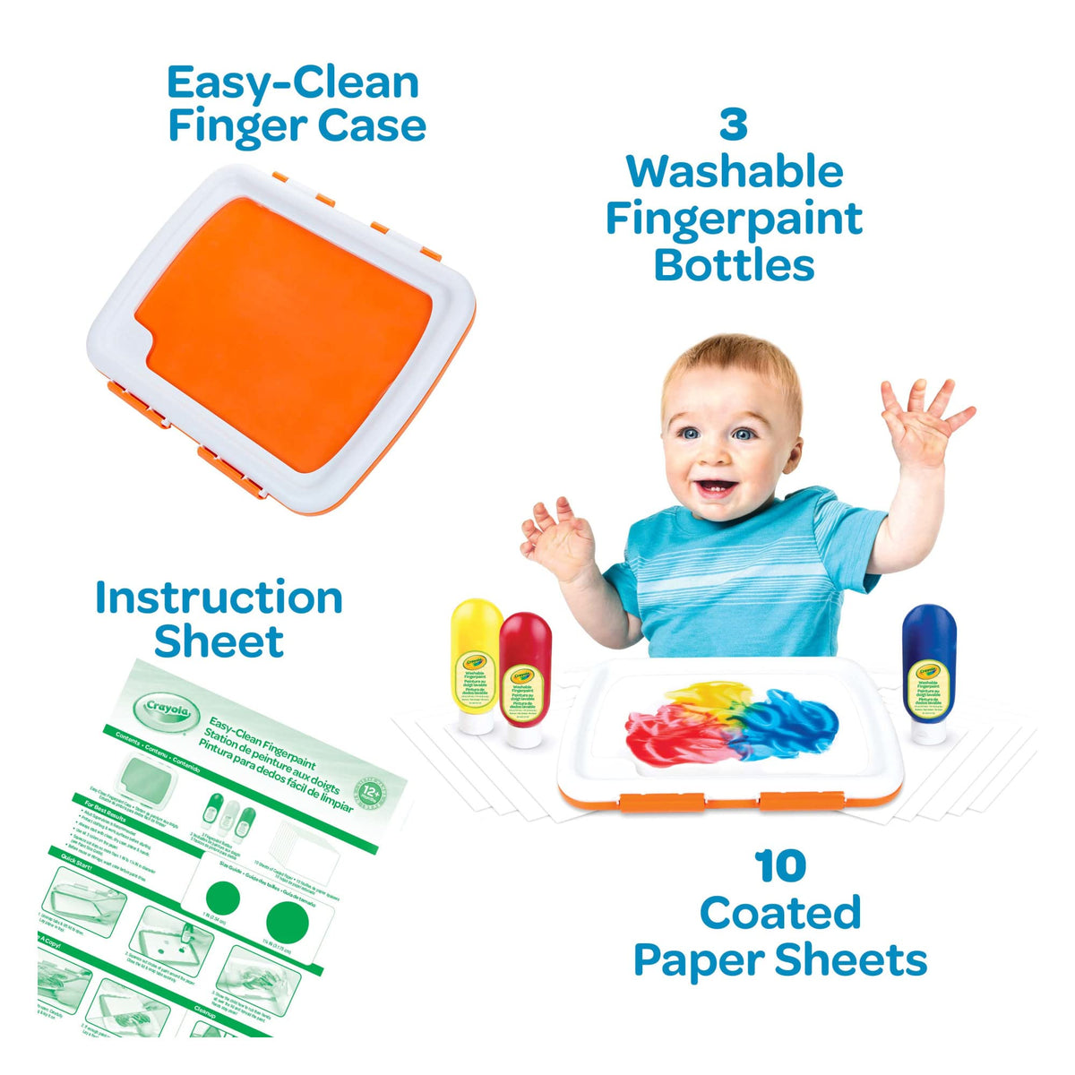 : Fingerpaint (Bilingual) by Crayola – 13 Piece Set, Paper, Blue,Red, Pack of 4, Model 806911