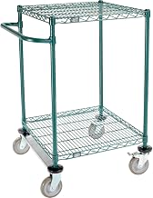 Nexel 2 Shelf Cart, Poly-Green, 24"L x 24"W x 40"H, Polyurethane Rigid Casters