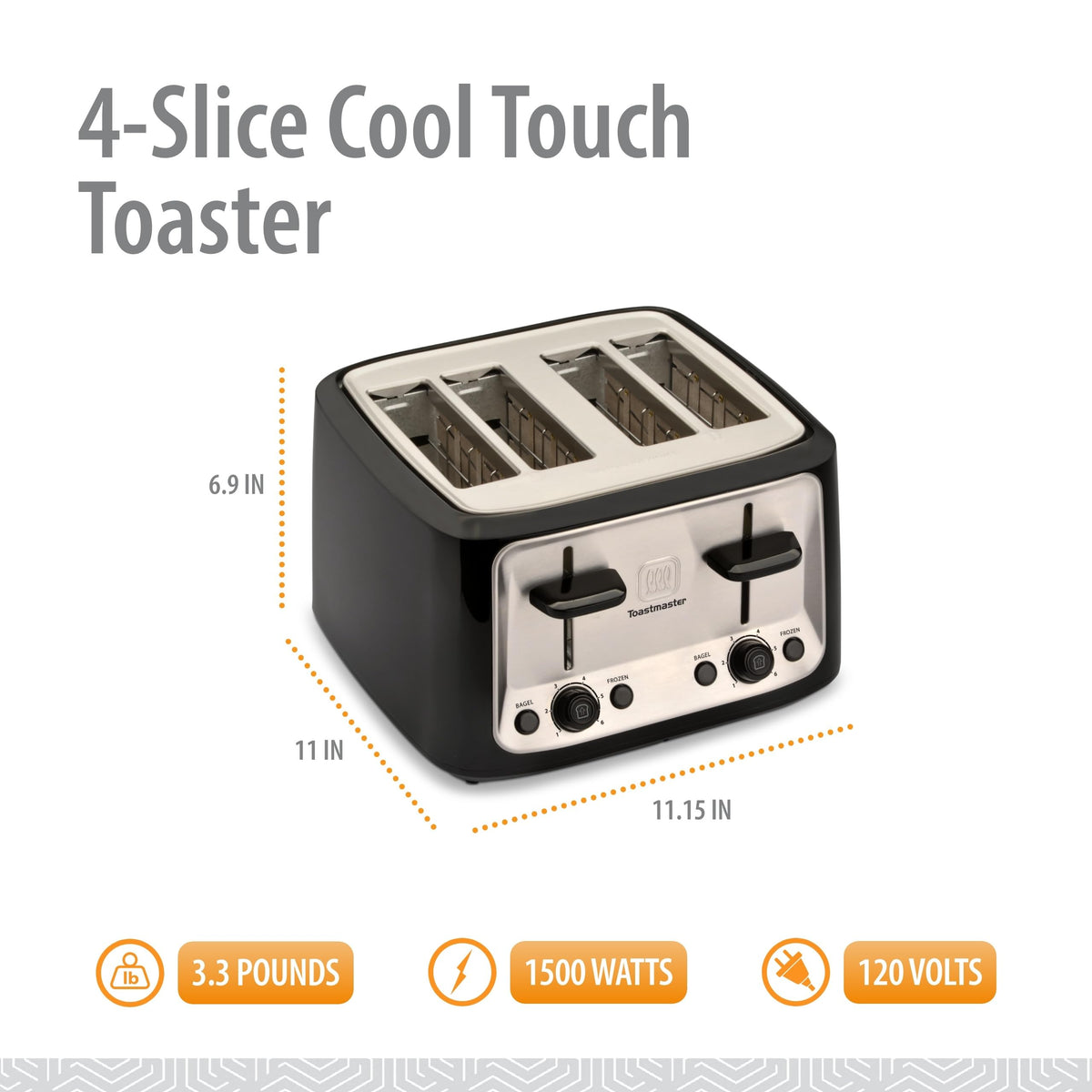4-Slice Toaster - Black with Stainless Steel - Multi-Function Toaster with Adjustable Browning Controls - For Sandwich Toasting by Toastmaster – 4-Slice, Plastic, Model TM-46TS