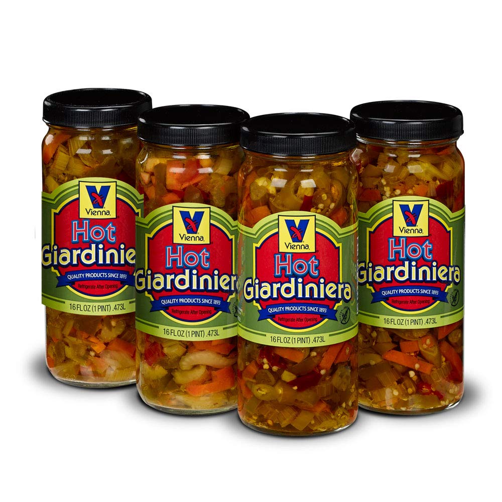 Vienna Hot Giardiniera 4-Pack (4-16 oz. Jars) by Vienna Beef – 1 Pound (Pack of 4)