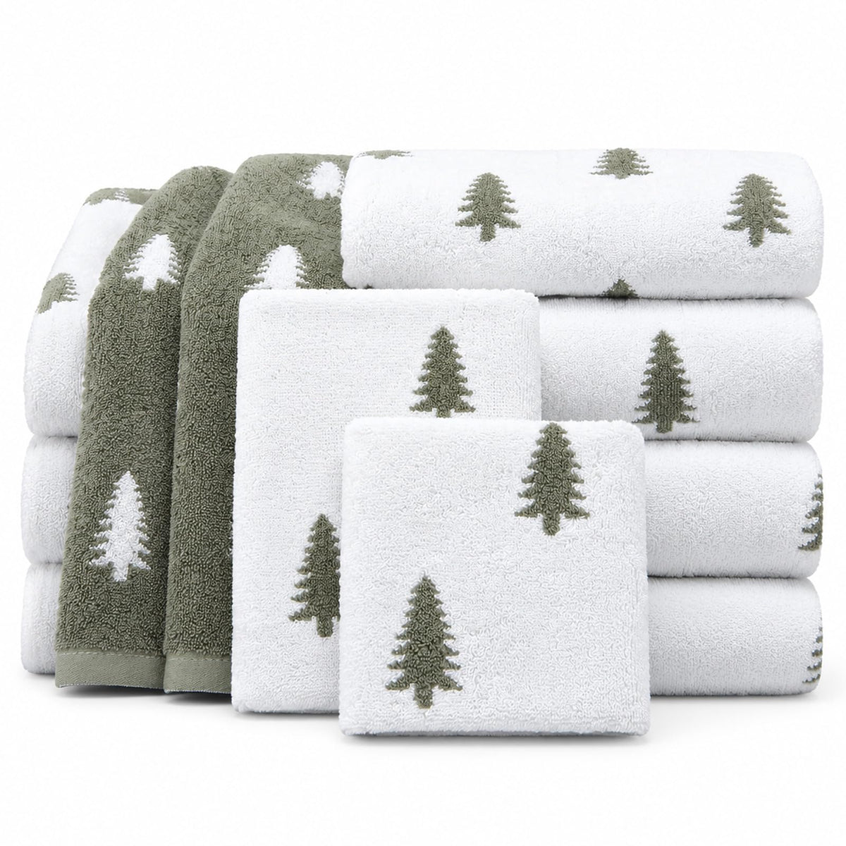 Peryiter Christmas Towel Set, Pine Tree Pattern, Green, 6 Pieces