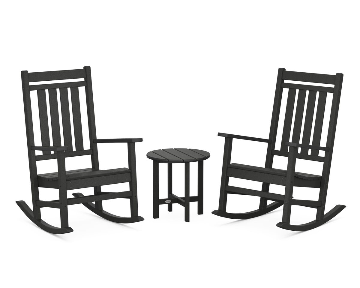Estate 3-Piece Rocking Chair Set by Polywood – High Density Polyethylene, Black, Model PWS471-1-BL