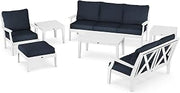 Polywood Braxton 7-Piece Deep Seating Set in White/Marine Indigo