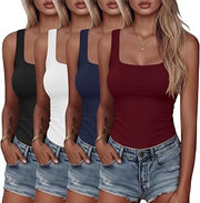 4 Pack Women's Tank Tops Square Neck Tank