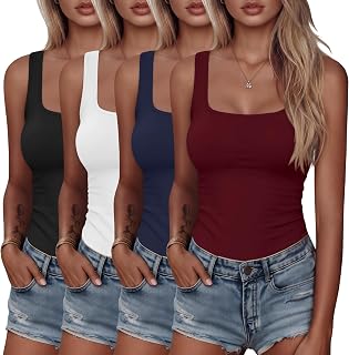 4 Pack Women's Tank Tops Square Neck Tank