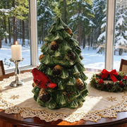 Forlong Ceramic Cookie Jar, Christmas Tree with Cardinal Bird, 8.2 x 7.3 x 9.8 Inches
