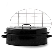 Yammi Tree Oval Roasting Pan with Lid and Rack, 18 Inch, Black