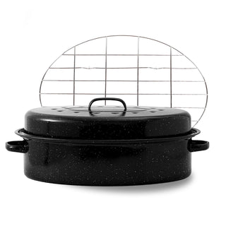 Yammi Tree Oval Roasting Pan with Lid and Rack, 18 Inch, Black