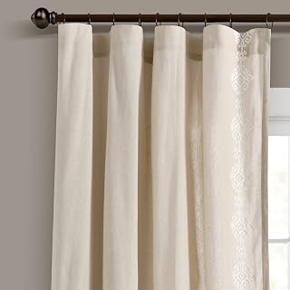 Luxury Modern Geo Linen-Like Embroidery Border Window Curtain Panel Single 52" W x 84" L Neutral - Beige Curtains for Bedroom Or Living Room