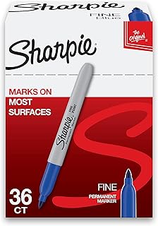 Sharpie Permanent Markers, Blue, Fine Tip, Bulk Set, 36 Count - For Plastic, Metal, Wood, And More