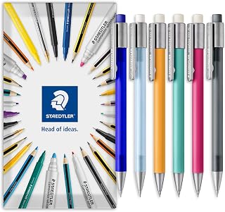 STAEDTLER Graphite 777 0.5mm Mechanical Pencil Multi 6 Pack | Blue, Light Blue, Orange, Green, Magenta, & Grey - Refillable, for Writing, Sketching, Technical Drawing & Office Use