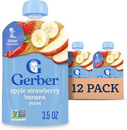 Gerber Stage 2 Apple Strawberry Banana Pouch, 3.5 Oz, 12 Pack